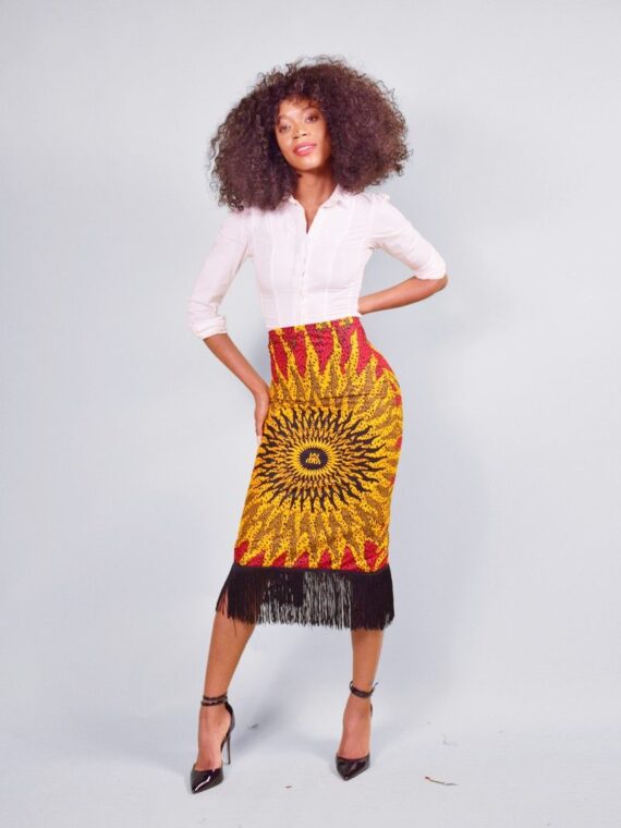 Blaze fringe skirt with free headwrap - red base