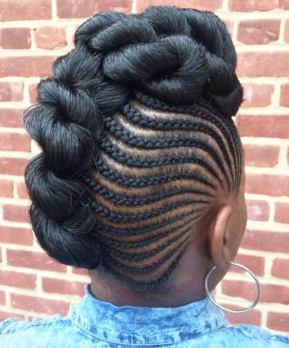 Side COrnrows WIth Topknot