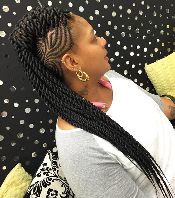 Twists Mohawk With Side Cornrows