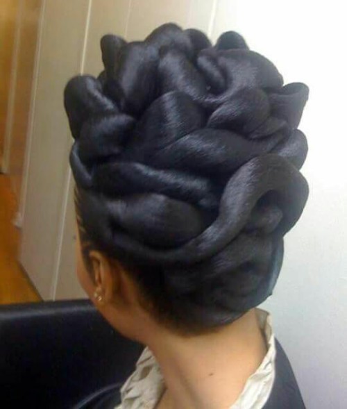 natural hair bun with weave