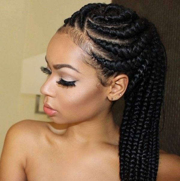 Simple big cornrows into a ponytail hairstyles 3