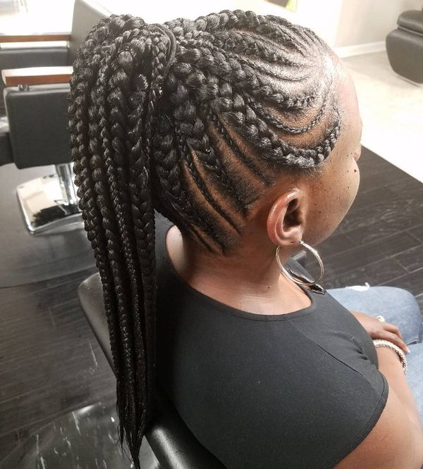 Simple big cornrows into a ponytail hairstyles 2