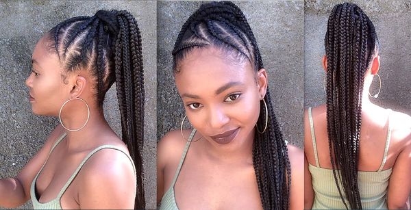Simple big cornrows into a ponytail hairstyles 1