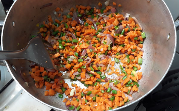 frying carrot bean