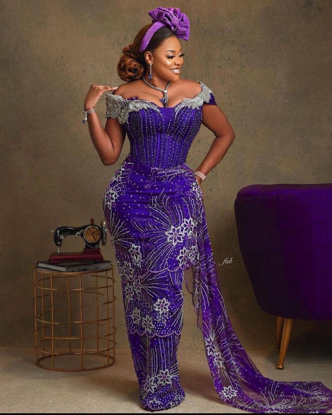 Purple Aso Ebi Style With Cape