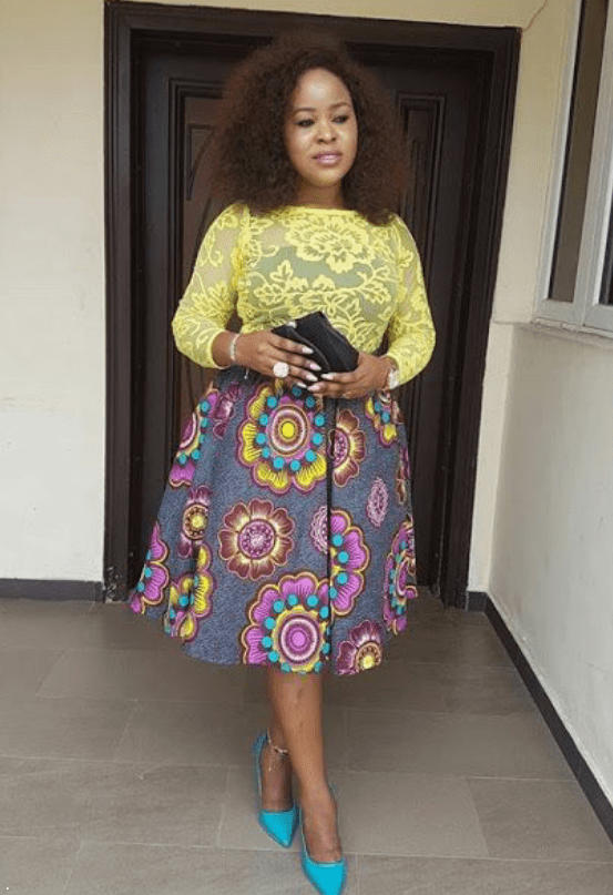 short ankara gown mixed with lace