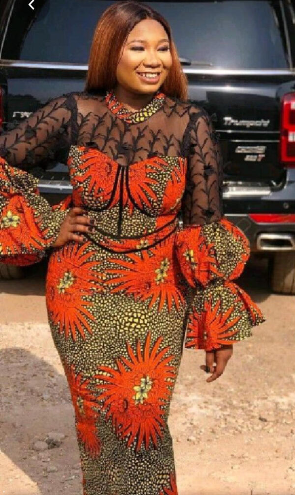 short ankara gown mixed with lace
