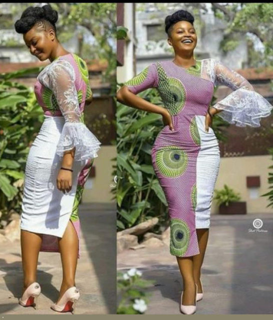 short ankara gown mixed with lace