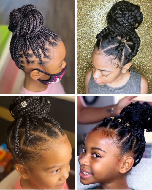 Box Braids Bun Hairstyles for African American Kids