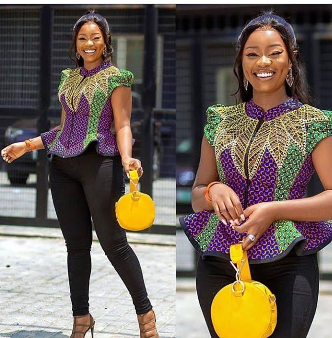20+ Fashionable Ways To Styles Your Ankara BlouseTops With Jeans For Stylish Looks (10)