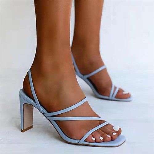 Women's Sandals High Heel Square Toe PU Solid Colored Almond White Black