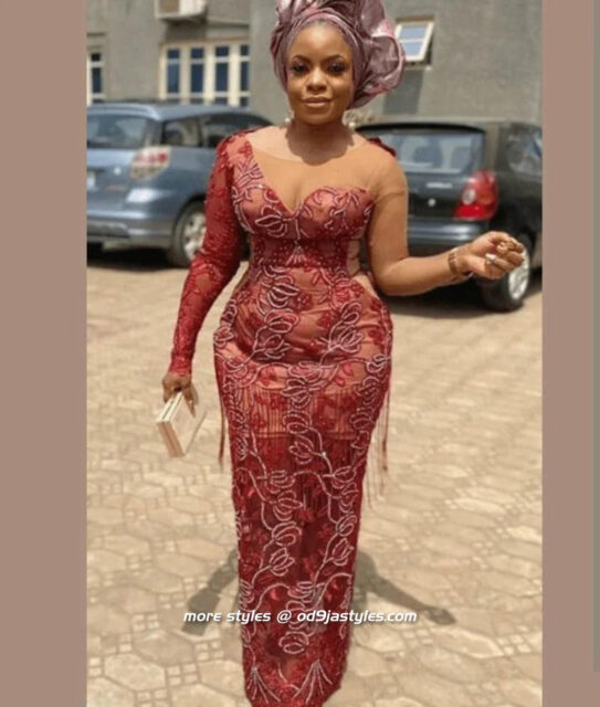 Lace Long Gown Styles For Party Guests - od9jastyles (11)