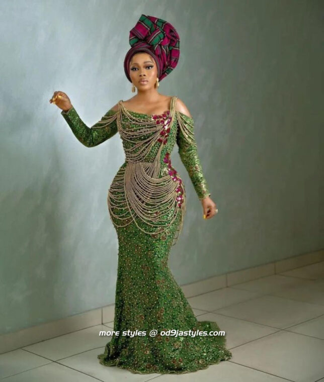 Lace Long Gown Styles For Party Guests - od9jastyles (3)