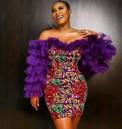 African print purple ruffled sleeves plus size dress for women, summer dress