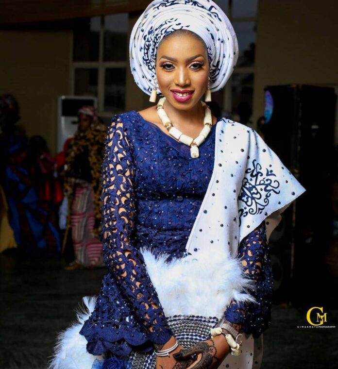 Navy blue lace and Silver Gele