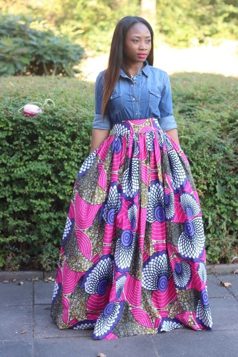 An Ankara maxi skirt with a fitted top