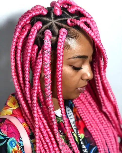 Braids with a Burst of Pink