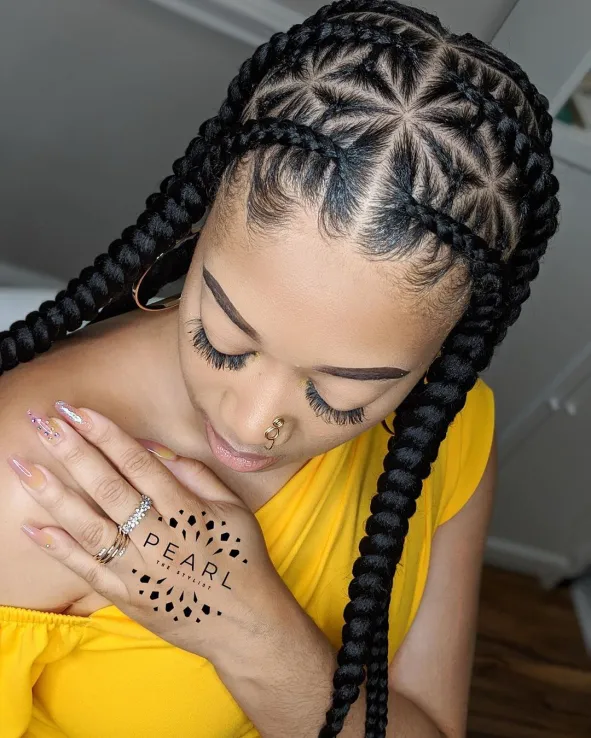 Cornrow Goddess Braids with Snowflake Pattern