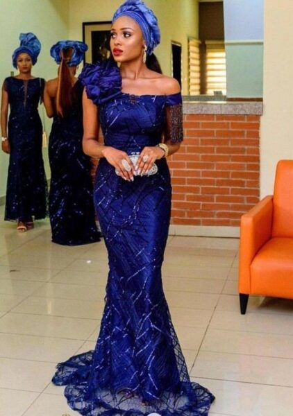 Navy Blue Lace Gown