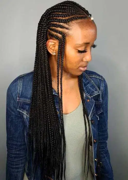 Simple Center-Part Fulani Braids with a Forehead Bead
