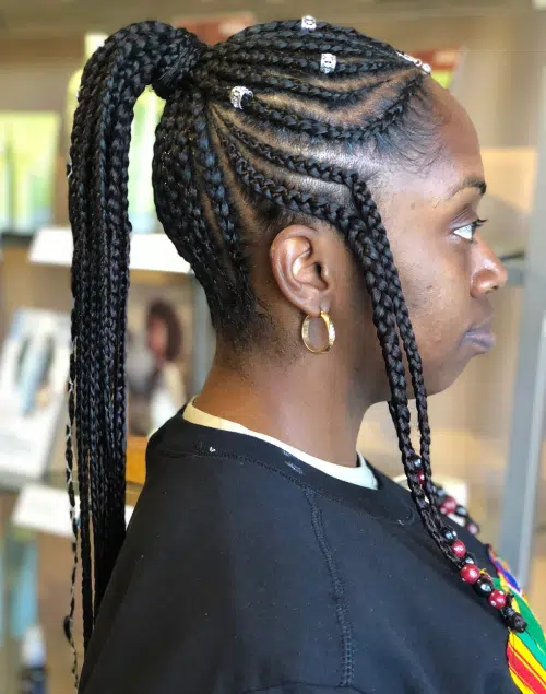 Swooped-Up Playful Ponytail with Cuffs and Beads