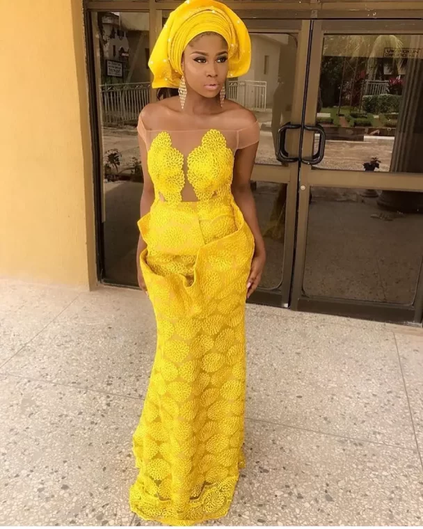 Dazzling Yellow Lace Gown Styles for Any Occasion