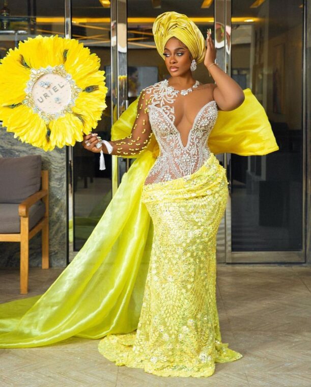 Mermaid Yellow Lace Gowns