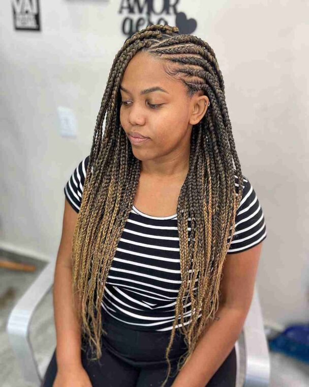 Brunette lemonade braids with blonde highlights