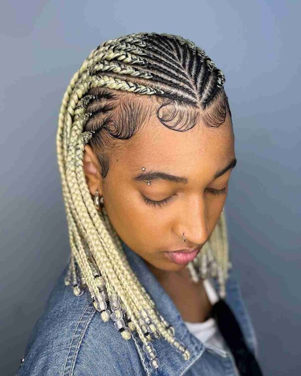 Ghana braided blonde hair with edges and beads