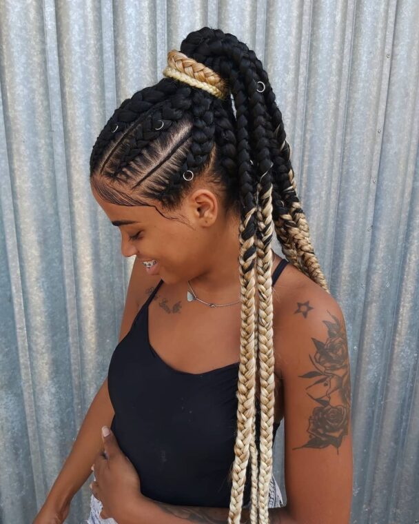 Half updo ghana braid