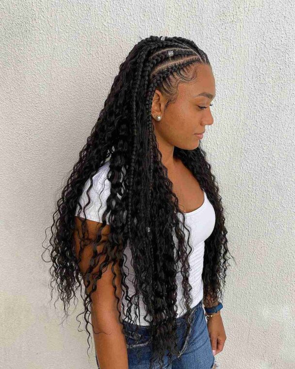 Very long ghana braids and loose curls