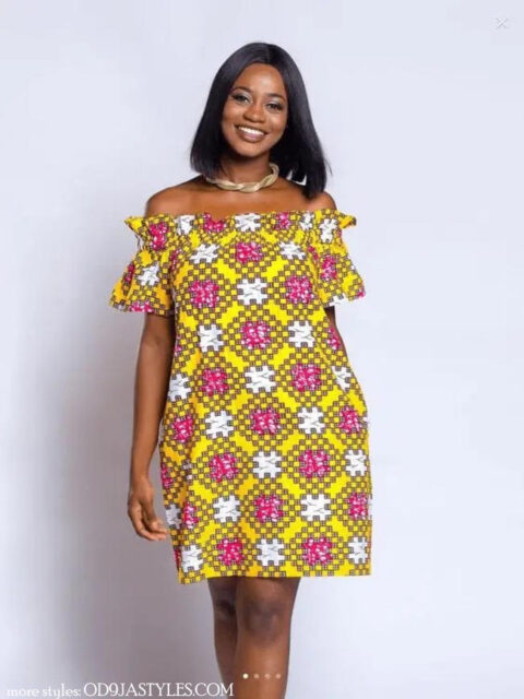 The off-shoulder Ankara shift dress