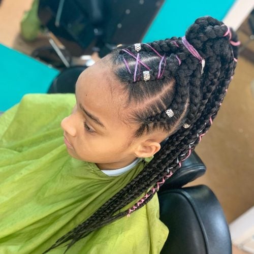 big braids kids style with a braided ponytail