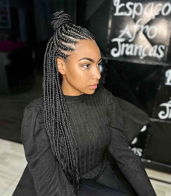 Half Up Half Down Feed-In Braids