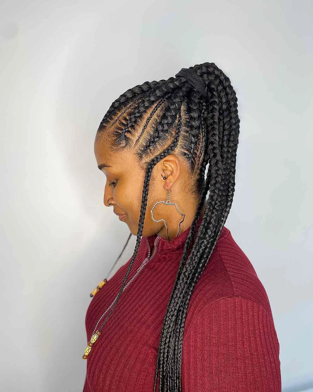 High Ponytail with Long Braids