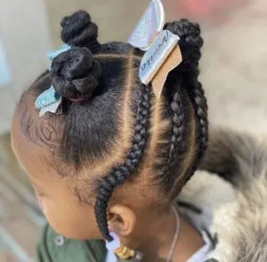 Half Bantu Knots And Half Updo Cornrows